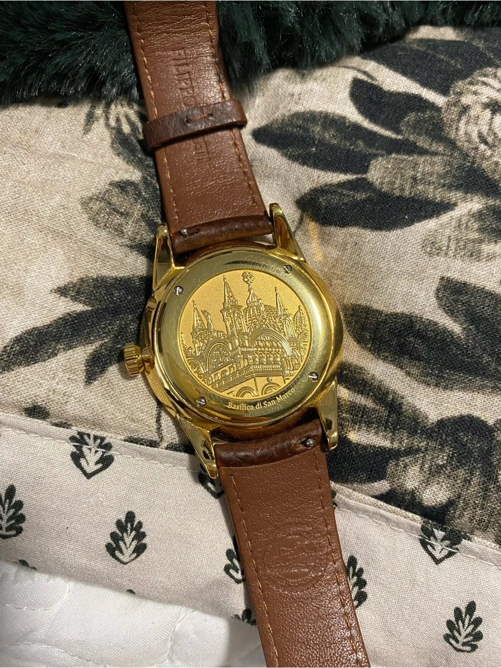 Men's Gold Case Brown Leather Watch with Moonphase